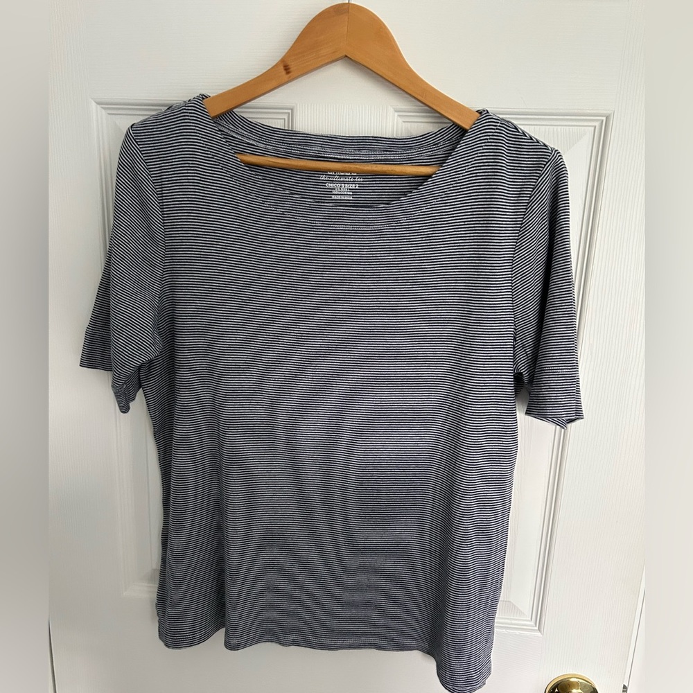 Chico short sleeved black and white pin stripped top
